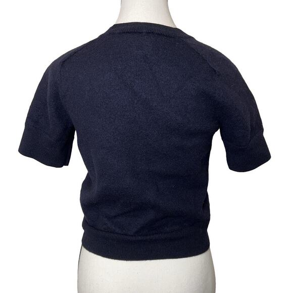 Elie Tahari 100% Merino Wool Short Sleeve Sweater Navy Blue Size L RUNS SMALL - Picture 8 of 11